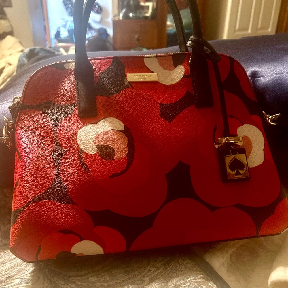 kate spade Red & Black Floral Dome Satchel